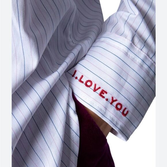 Zadig & Voltaire Tais Raye White Shirt with Blue and Pink Stripes I Love You S - Picture 2 of 14
